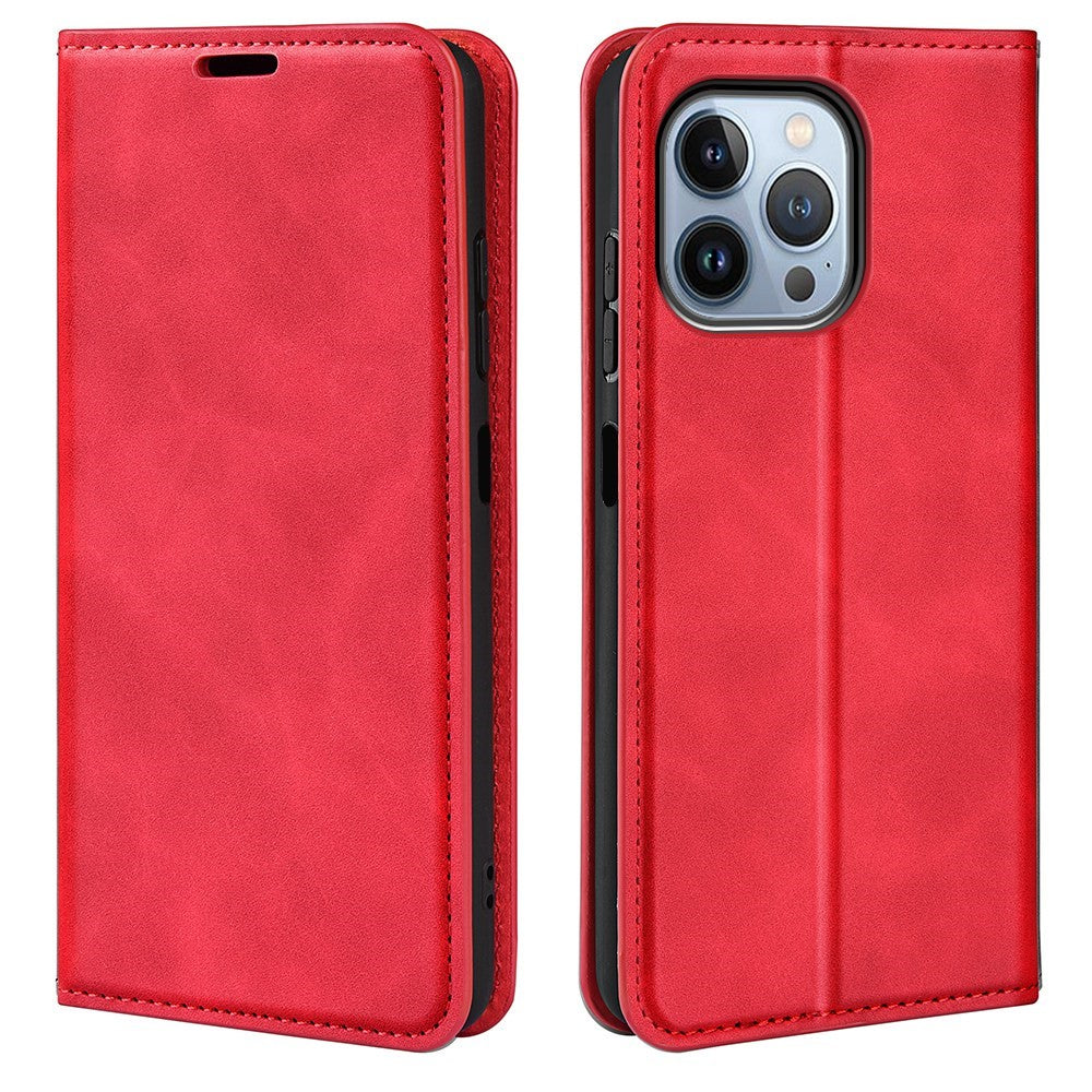 Til iPhone 14 Pro Max 6.7 tommer Blødt Skind Følelse Læder Folio Bog Flip Cover Horisontal Visningsstander Magnetisk Absorption Telefoncover