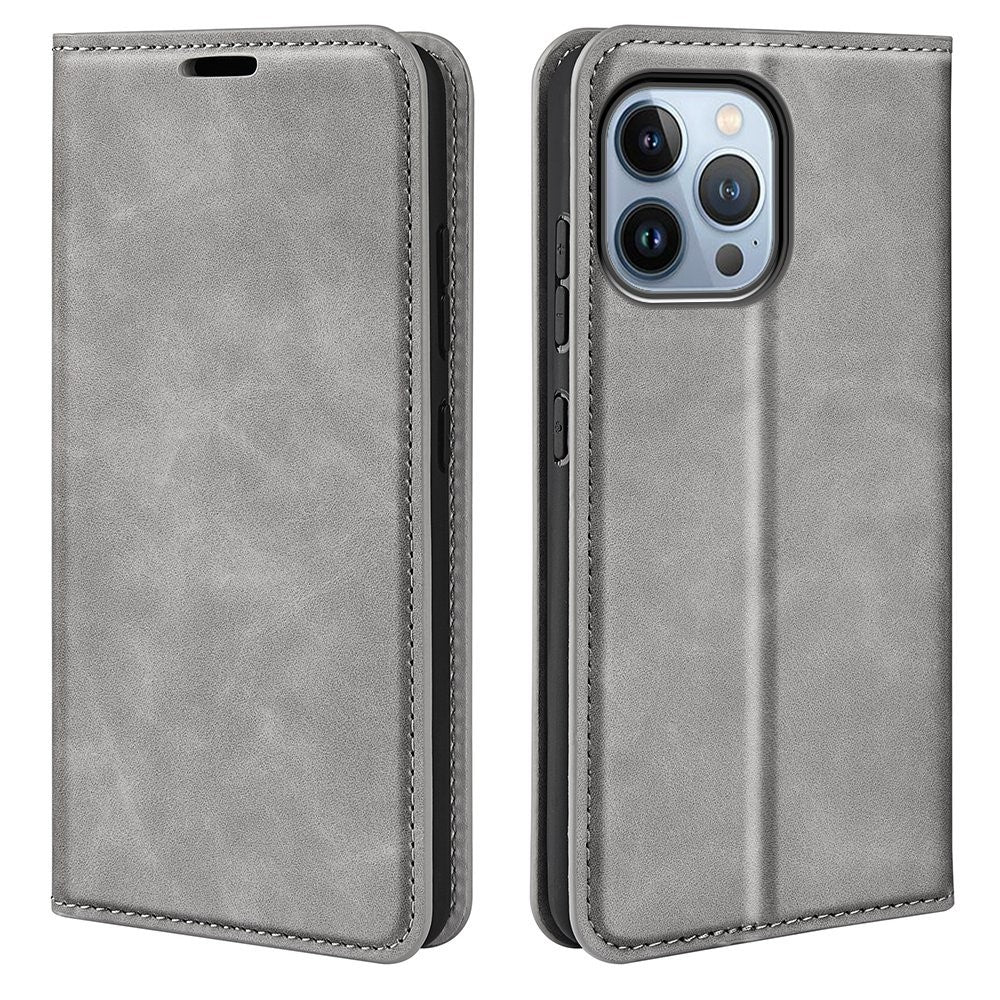 Til iPhone 14 Pro Max 6.7 tommer Blødt Skind Følelse Læder Folio Bog Flip Cover Horisontal Visningsstander Magnetisk Absorption Telefoncover