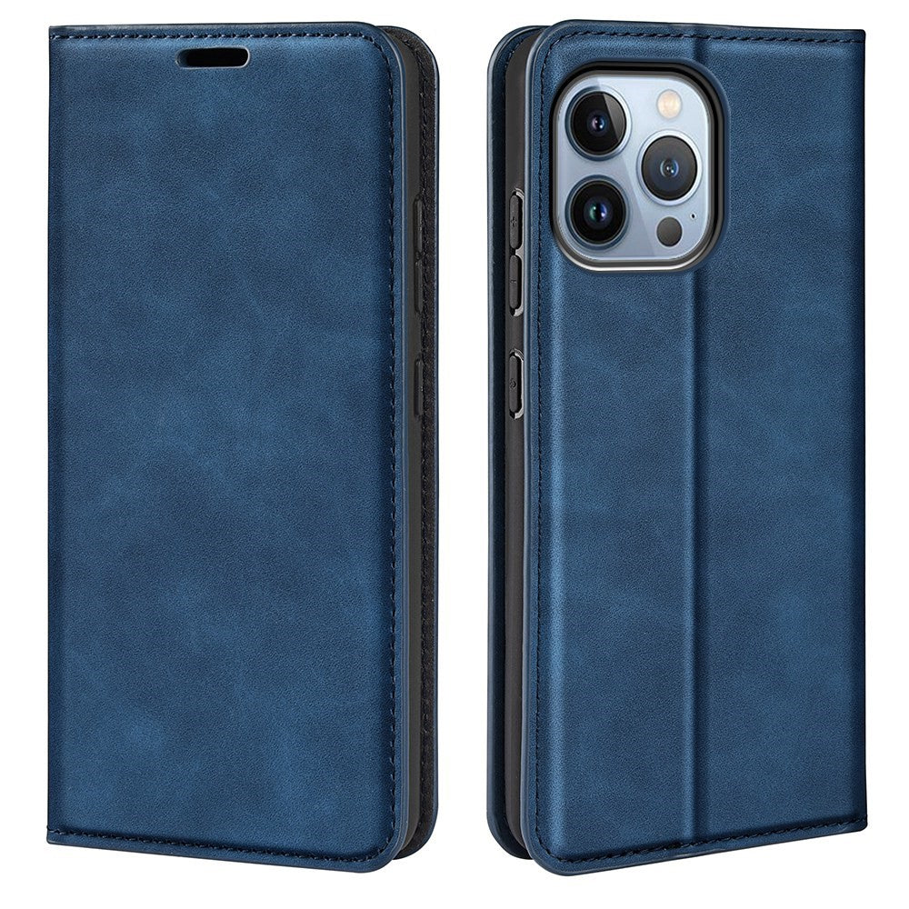 Til iPhone 14 Pro Max 6.7 tommer Blødt Skind Følelse Læder Folio Bog Flip Cover Horisontal Visningsstander Magnetisk Absorption Telefoncover