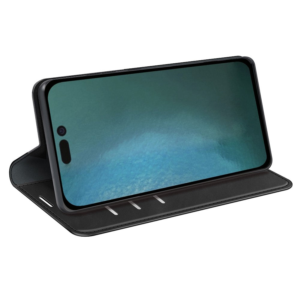 For iPhone 14 Pro 6.1 inch Soft Skin Feeling Leather Folio Book Flip Cover Horizontal Viewing Stand Magnetic Absorption Phone Case