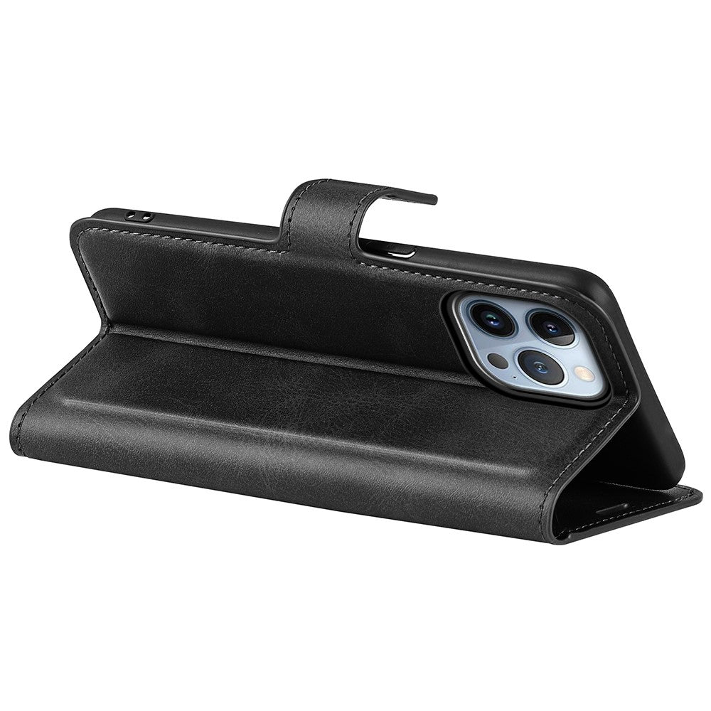 For iPhone 14 Pro 6.1 inch Anti-fall Textured PU Leather Phone Case Magnetic Closing Phone Protector with Wallet Stand