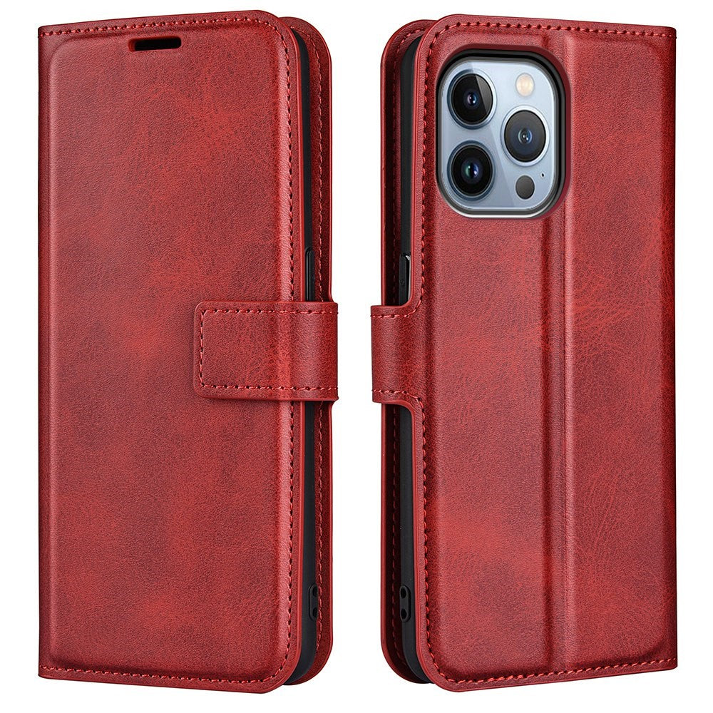 For iPhone 14 Pro 6.1 inch Anti-fall Textured PU Leather Phone Case Magnetic Closing Phone Protector with Wallet Stand