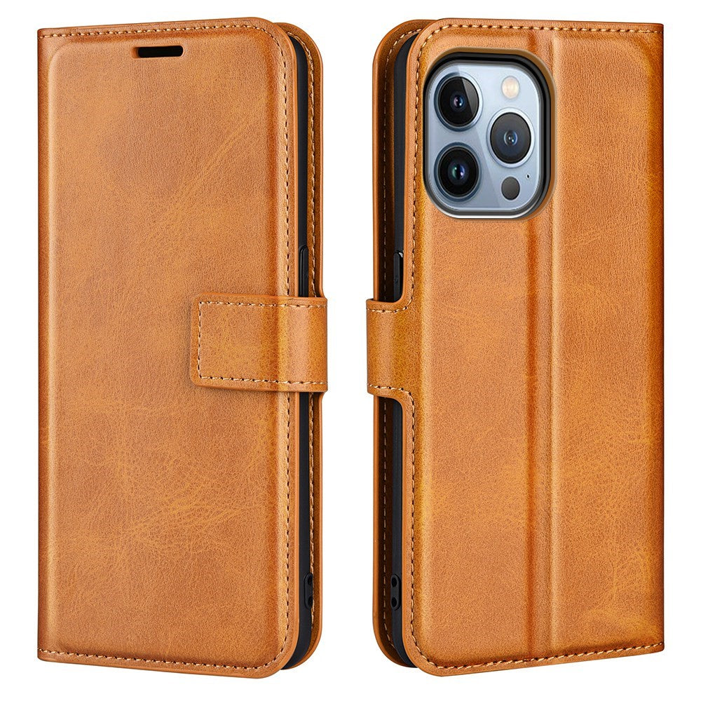 For iPhone 14 Pro 6.1 inch Anti-fall Textured PU Leather Phone Case Magnetic Closing Phone Protector with Wallet Stand