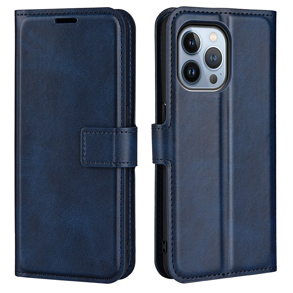 For iPhone 14 Pro 6.1 inch Anti-fall Textured PU Leather Phone Case Magnetic Closing Phone Protector with Wallet Stand