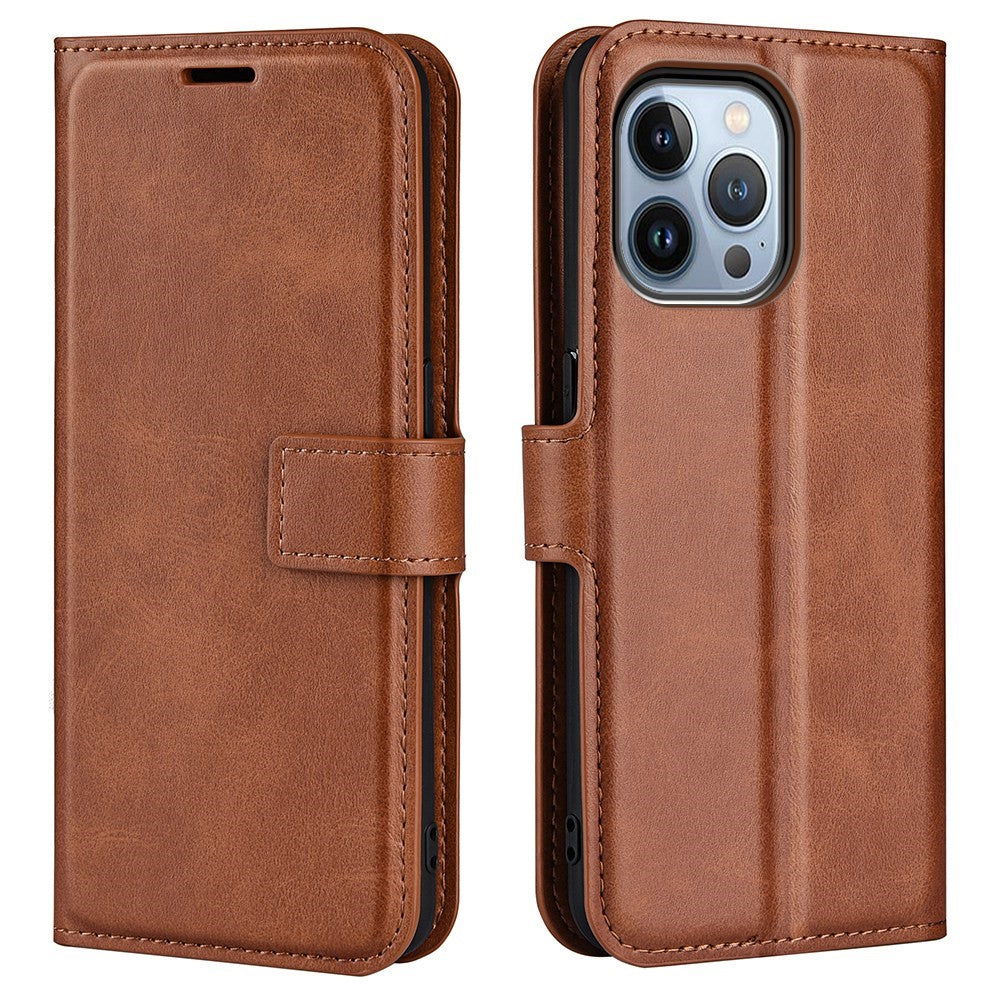 For iPhone 14 Pro 6.1 inch Anti-fall Textured PU Leather Phone Case Magnetic Closing Phone Protector with Wallet Stand