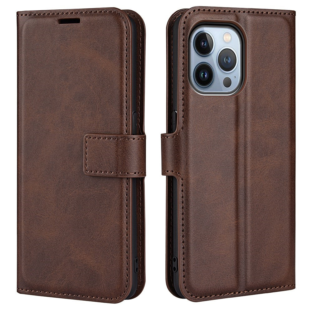 For iPhone 14 Pro 6.1 inch Anti-fall Textured PU Leather Phone Case Magnetic Closing Phone Protector with Wallet Stand