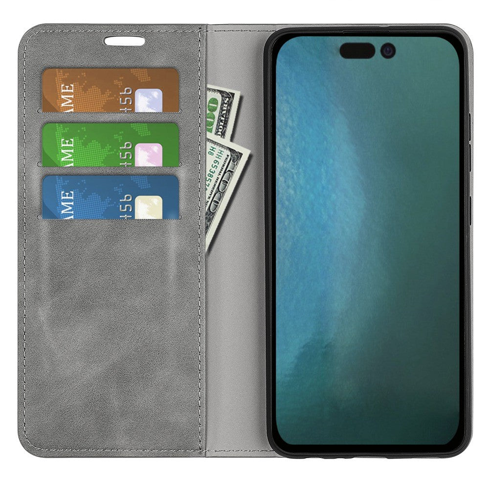 Til iPhone 14 Plus 6,7 tommer Skin Touch Feeling Folio Flip Lædercover Mobiltelefonholder Pung Beskyttende Cover