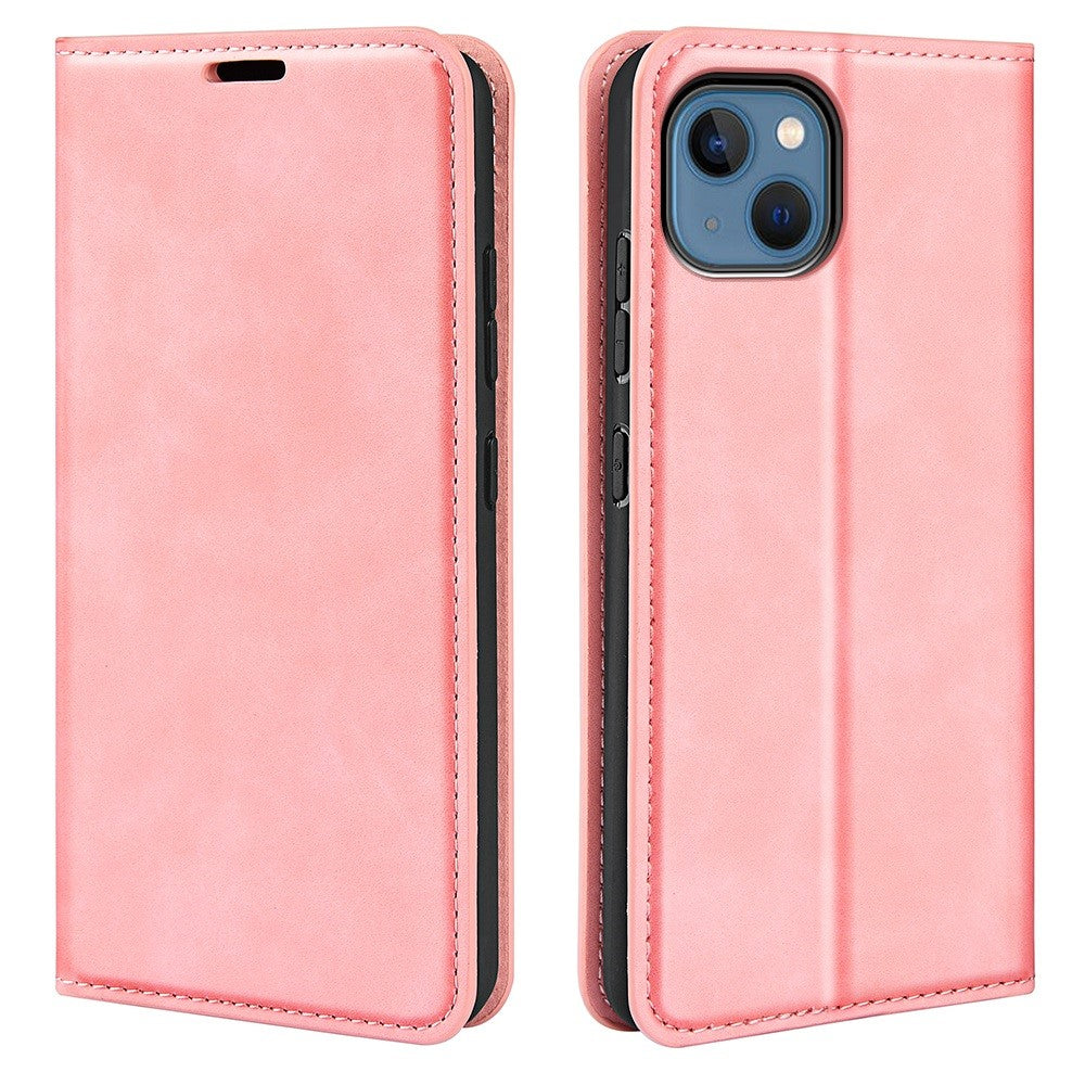 Til iPhone 14 Plus 6,7 tommer Skin Touch Feeling Folio Flip Lædercover Mobiltelefonholder Pung Beskyttende Cover