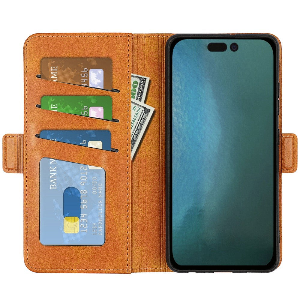 Til iPhone 14 Plus 6,7 tommer dobbelt magnetisk lukkemekanisme, tekstureret læderetui, stativ, pung, stødsikkert telefoncover