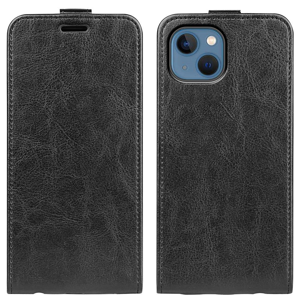 Til iPhone 14 Plus 6,7 tommer stødsikkert, lodret flip-etui med Crazy Horse-tekstur, PU-læder, magnetisk lukning, telefoncover med kortholder