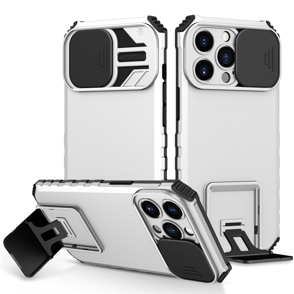 Til iPhone 13 Pro 6.1 tommer Kameraskyder Design Justerbart Lodret Støtteben Telefoncover PC + TPU Beskyttelsescover