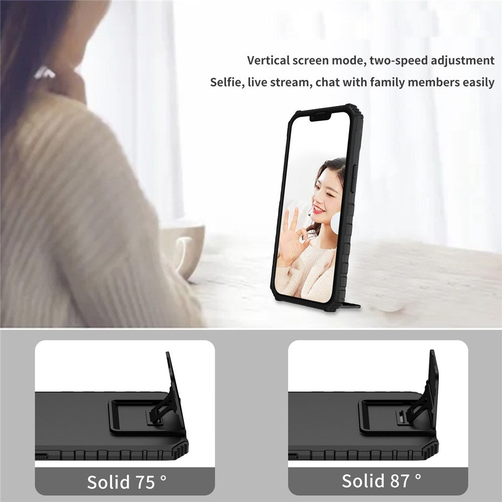For iPhone 13 Pro 6.1 inch Camera Slider Design Adjustable Vertical Kickstand Phone Case PC + TPU Protective Cover