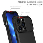 For iPhone 13 Pro 6.1 inch Camera Slider Design Adjustable Vertical Kickstand Phone Case PC + TPU Protective Cover
