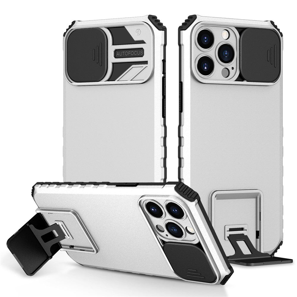 Til iPhone 12 Pro Max 6,7 tommer To-vinkels justering Lodret støtteben PC + TPU telefoncover med skydelåg til kamera