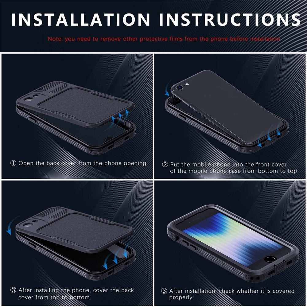 SHELLBOX A Series IP68 Vandtæt Hybrid Telefon Bagcover til iPhone 7 4.7 inch / 8 4.7 inch / SE (2020) / (2022), IP6X Støvtæt Beskyttende Cover med Snor