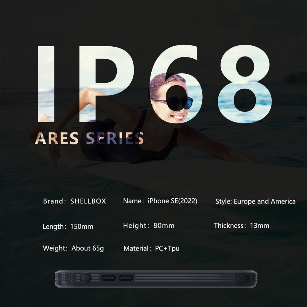SHELLBOX A Series IP68 Vandtæt Hybrid Telefon Bagcover til iPhone 7 4.7 inch / 8 4.7 inch / SE (2020) / (2022), IP6X Støvtæt Beskyttende Cover med Snor