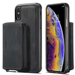 JEEHOOD För iPhone XS Max 6,5 tum Avtagbar Dragkedja Plånbok Magnetiskt Absorberande Fodral Fallskyddande Reptåligt Läderbelagt TPU mobilskal med Stöd