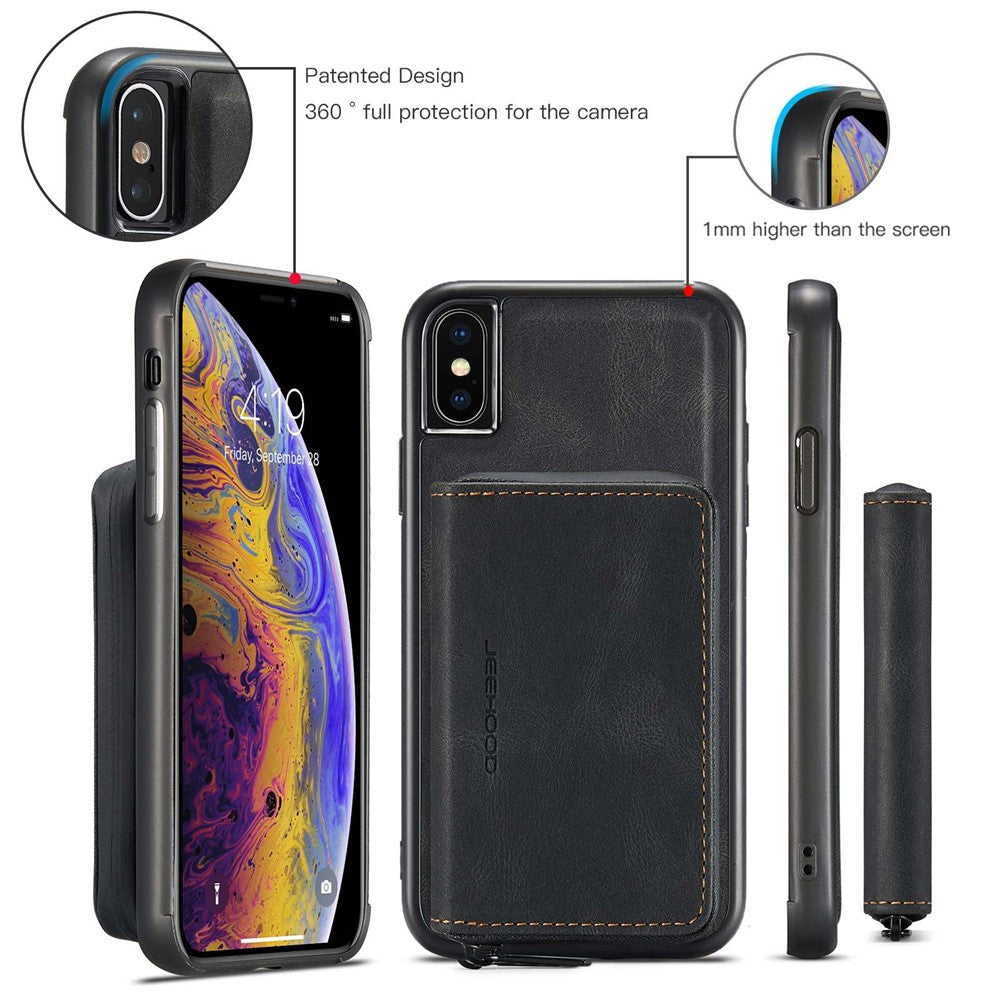 JEEHOOD För iPhone XS Max 6,5 tum Avtagbar Dragkedja Plånbok Magnetiskt Absorberande Fodral Fallskyddande Reptåligt Läderbelagt TPU mobilskal med Stöd