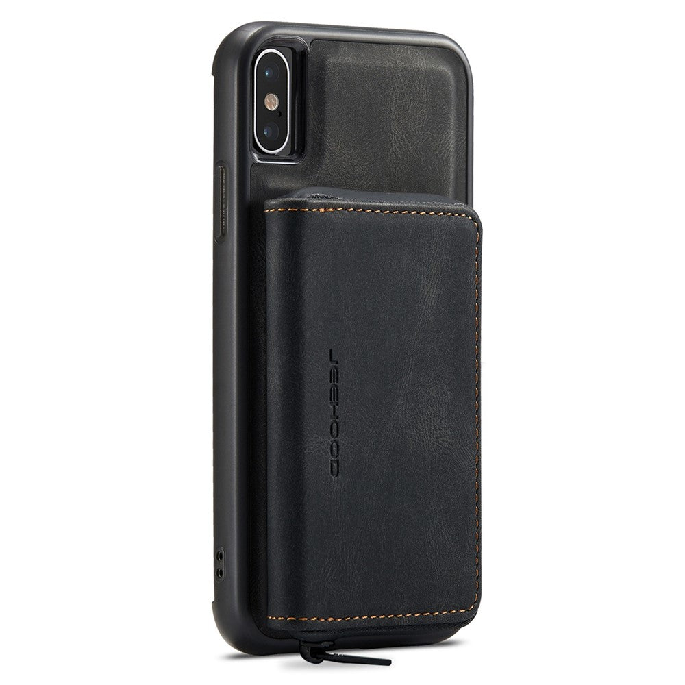 JEEHOOD För iPhone XS Max 6,5 tum Avtagbar Dragkedja Plånbok Magnetiskt Absorberande Fodral Fallskyddande Reptåligt Läderbelagt TPU mobilskal med Stöd