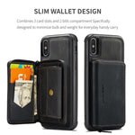 JEEHOOD För iPhone XS Max 6,5 tum Avtagbar Dragkedja Plånbok Magnetiskt Absorberande Fodral Fallskyddande Reptåligt Läderbelagt TPU mobilskal med Stöd