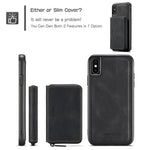 JEEHOOD För iPhone XS Max 6,5 tum Avtagbar Dragkedja Plånbok Magnetiskt Absorberande Fodral Fallskyddande Reptåligt Läderbelagt TPU mobilskal med Stöd