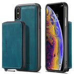 JEEHOOD För iPhone XS Max 6,5 tum Avtagbar Dragkedja Plånbok Magnetiskt Absorberande Fodral Fallskyddande Reptåligt Läderbelagt TPU mobilskal med Stöd