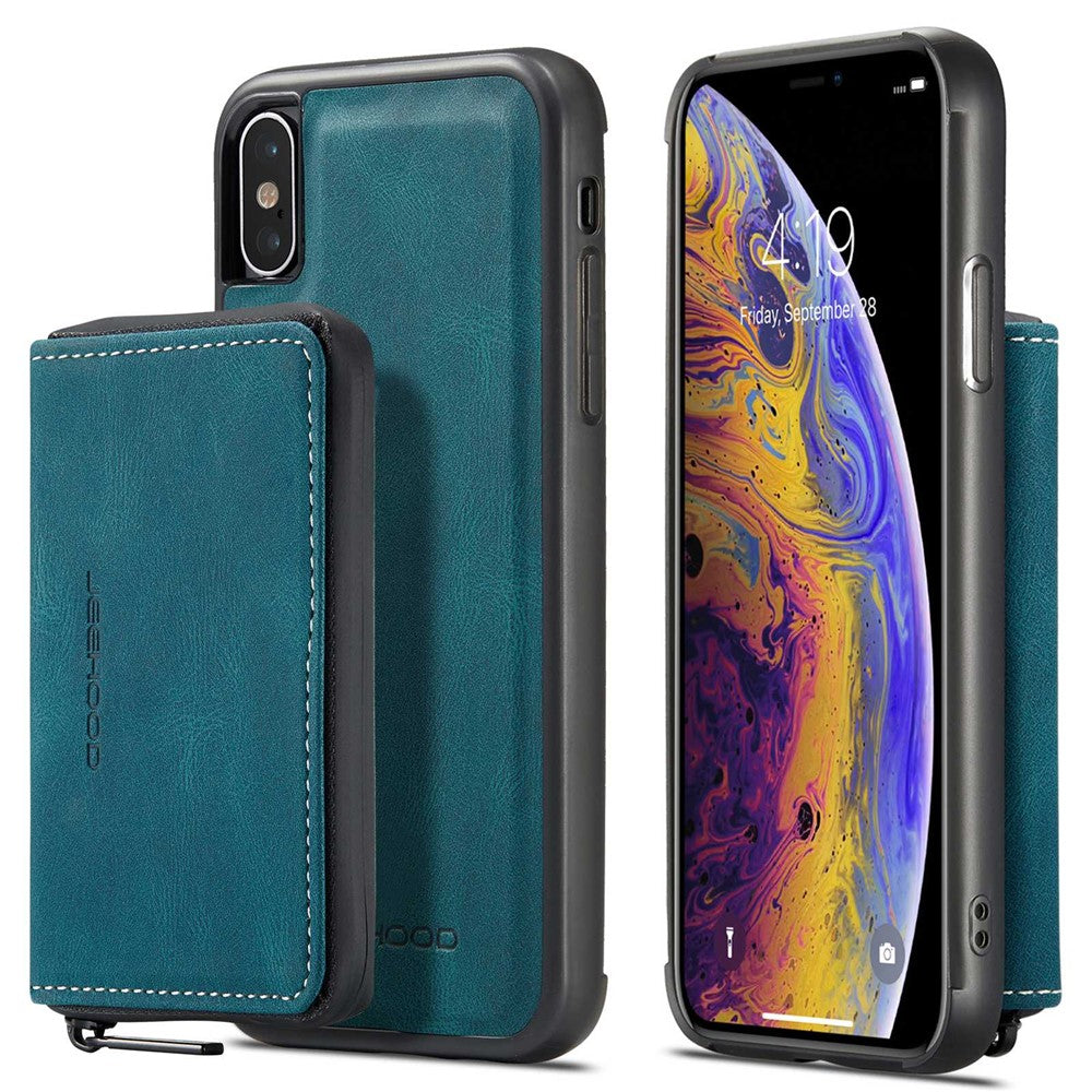 JEEHOOD För iPhone XS Max 6,5 tum Avtagbar Dragkedja Plånbok Magnetiskt Absorberande Fodral Fallskyddande Reptåligt Läderbelagt TPU mobilskal med Stöd