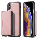 JEEHOOD För iPhone XS Max 6,5 tum Avtagbar Dragkedja Plånbok Magnetiskt Absorberande Fodral Fallskyddande Reptåligt Läderbelagt TPU mobilskal med Stöd