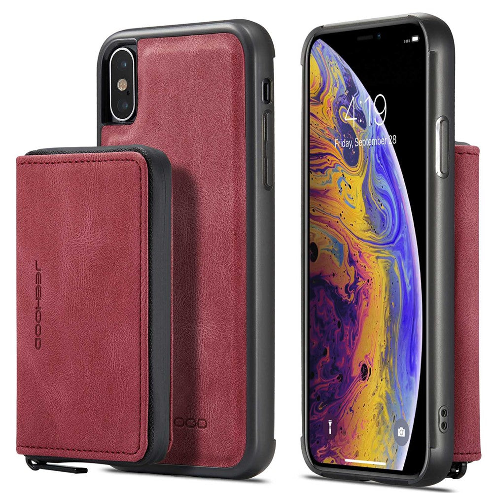 JEEHOOD För iPhone XS Max 6,5 tum Avtagbar Dragkedja Plånbok Magnetiskt Absorberande Fodral Fallskyddande Reptåligt Läderbelagt TPU mobilskal med Stöd