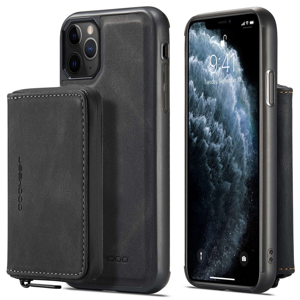 JEEHOOD Til iPhone 11 Pro Max 6,5 tommer Slidstærkt Magnetisk Aftageligt Lynlås Etui i Læderbelagt TPU med Stander