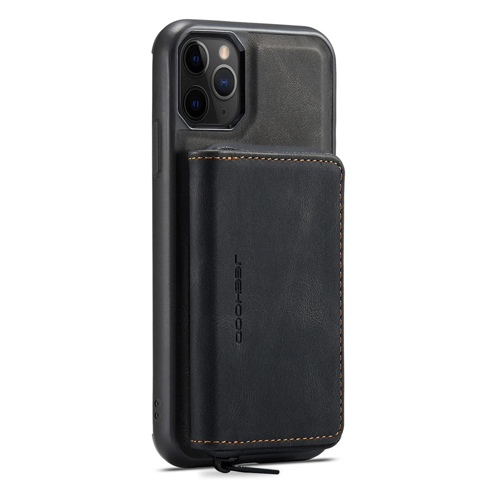 JEEHOOD For iPhone 11 Pro 5.8 inch Detachable Scratch-resistant Magnetic Zipper Wallet Style Cover Leather Coated TPU Well-protected Phone Case with Kickstand