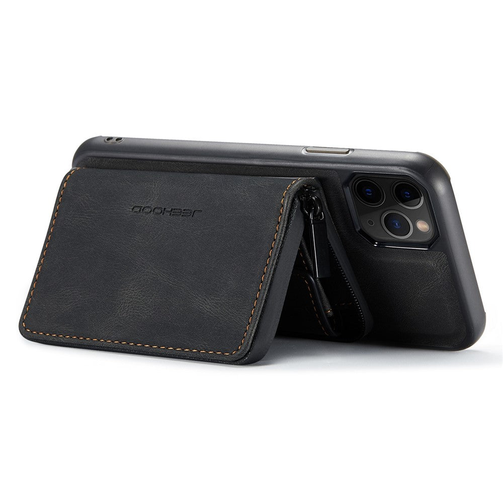 JEEHOOD For iPhone 11 Pro 5.8 inch Detachable Scratch-resistant Magnetic Zipper Wallet Style Cover Leather Coated TPU Well-protected Phone Case with Kickstand