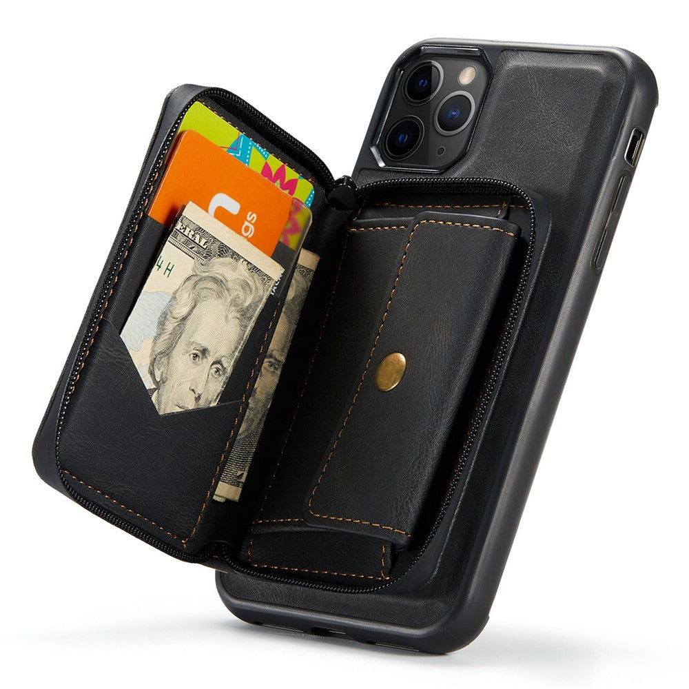 JEEHOOD For iPhone 11 Pro 5.8 inch Detachable Scratch-resistant Magnetic Zipper Wallet Style Cover Leather Coated TPU Well-protected Phone Case with Kickstand