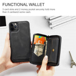 JEEHOOD For iPhone 11 Pro 5.8 inch Detachable Scratch-resistant Magnetic Zipper Wallet Style Cover Leather Coated TPU Well-protected Phone Case with Kickstand
