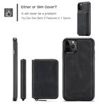 JEEHOOD For iPhone 11 Pro 5.8 inch Detachable Scratch-resistant Magnetic Zipper Wallet Style Cover Leather Coated TPU Well-protected Phone Case with Kickstand