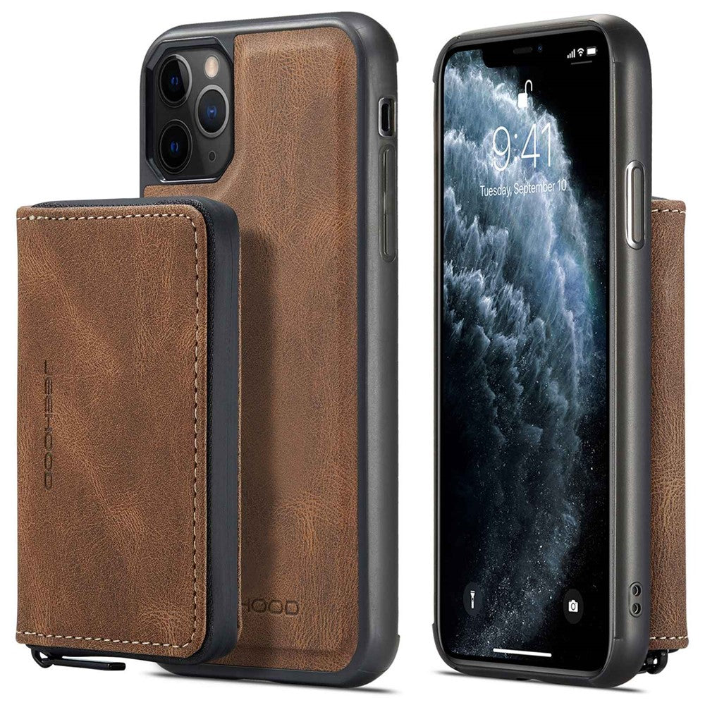 JEEHOOD For iPhone 11 Pro 5.8 inch Detachable Scratch-resistant Magnetic Zipper Wallet Style Cover Leather Coated TPU Well-protected Phone Case with Kickstand