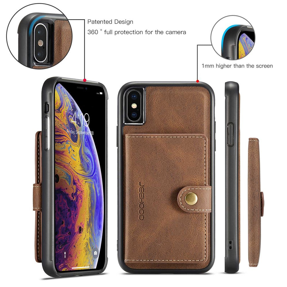 JEEHOOD Wallet Kickstand Cover til iPhone XS Max 6.5 tommer, aftageligt 2-i-1 PU-læderbelagt TPU-telefoncover