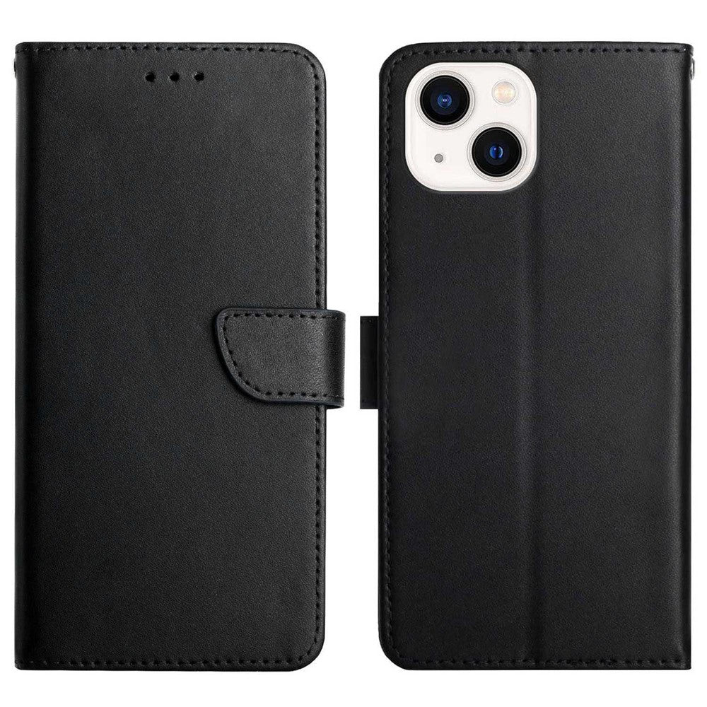 Til iPhone 14 Plus 6,7 tommer Wallet Stand Nappa tekstur ægte læder cover All-round beskyttende telefonetui