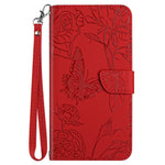 Imprinting Butterfly Flowers Phone Cover for iPhone 14 Plus 6.7 inch, PU Leather Stand Wallet Protective Case with Handy Strap