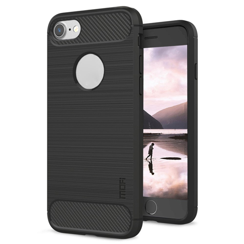 MOFI For iPhone SE (2022)/(2020)/7 4.7 inch/8 4.7 inch Carbon Fiber Brushed Surface Phone Case Anti-scratch Soft TPU Cover