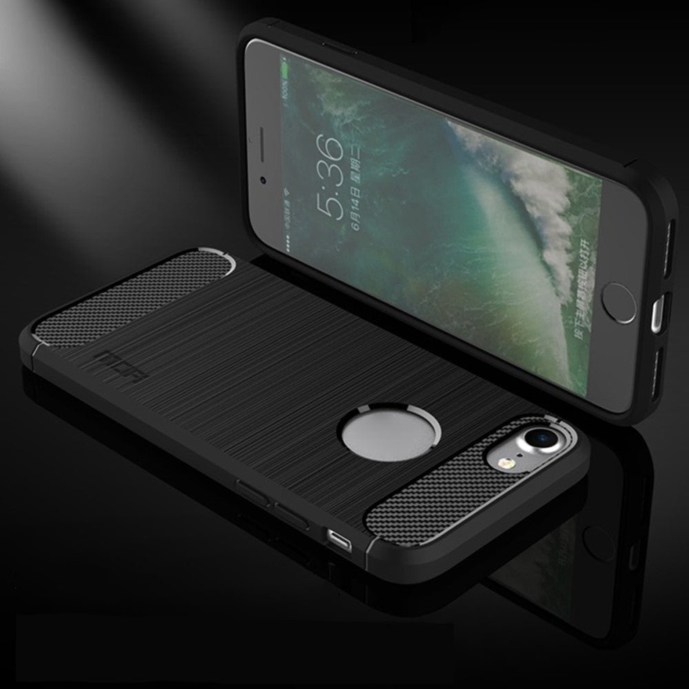 MOFI For iPhone SE (2022)/(2020)/7 4.7 inch/8 4.7 inch Carbon Fiber Brushed Surface Phone Case Anti-scratch Soft TPU Cover