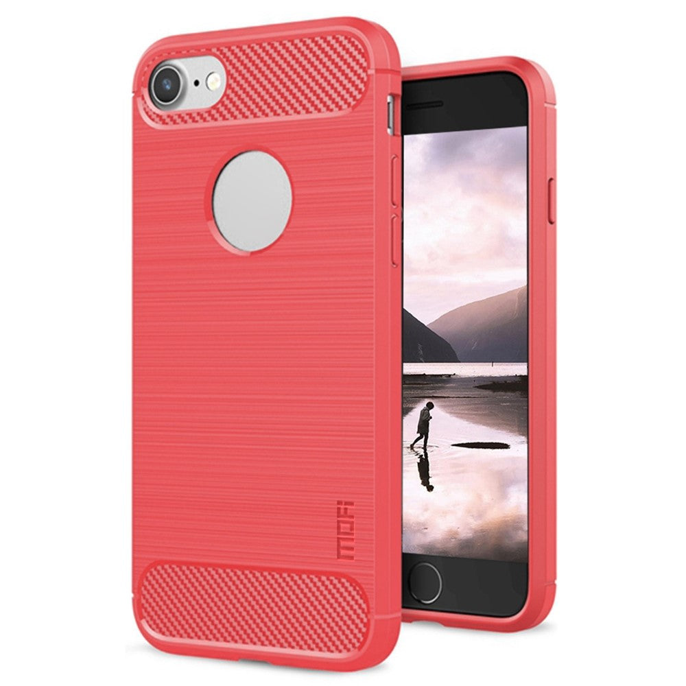 MOFI For iPhone SE (2022)/(2020)/7 4.7 inch/8 4.7 inch Carbon Fiber Brushed Surface Phone Case Anti-scratch Soft TPU Cover