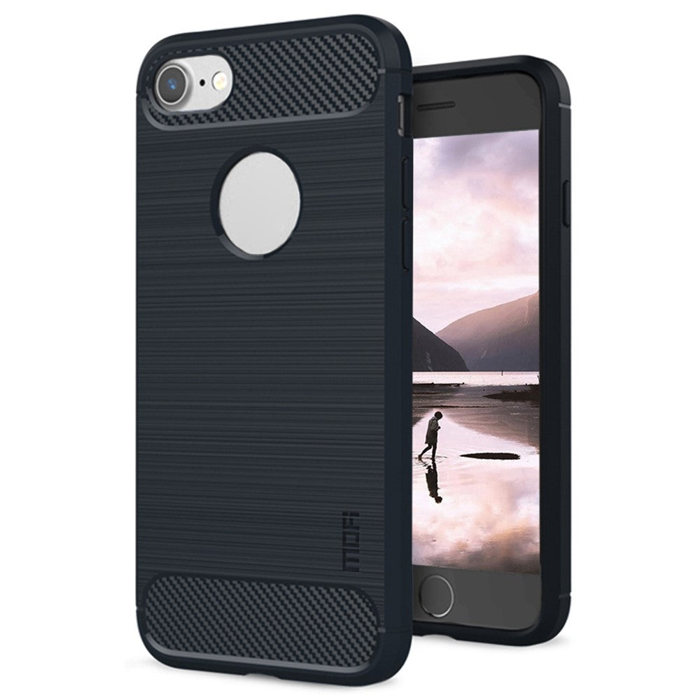 MOFI For iPhone SE (2022)/(2020)/7 4.7 inch/8 4.7 inch Carbon Fiber Brushed Surface Phone Case Anti-scratch Soft TPU Cover