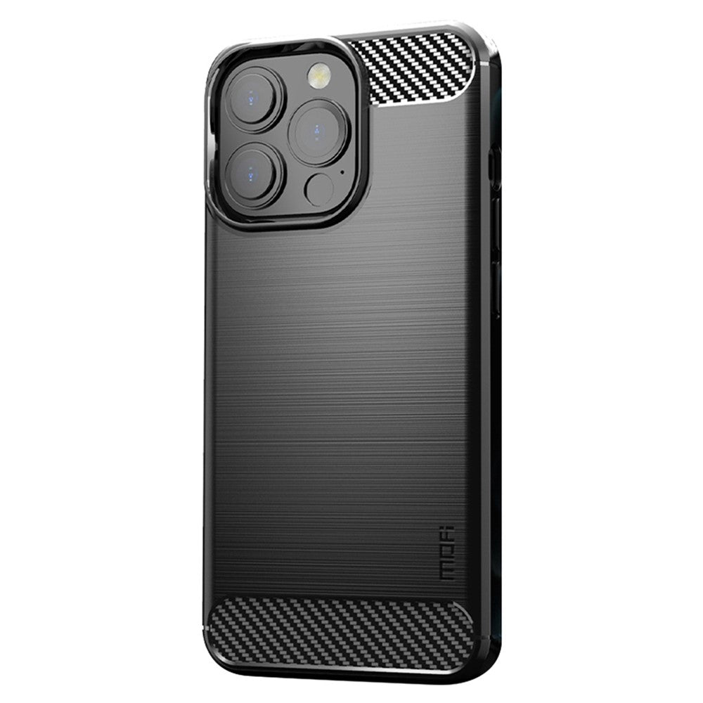 MOFI För iPhone 13 Pro Max 6,7 tum Kolfiberstruktur Fingeravtrycksfritt TPU-skal Borstat mobilskydd