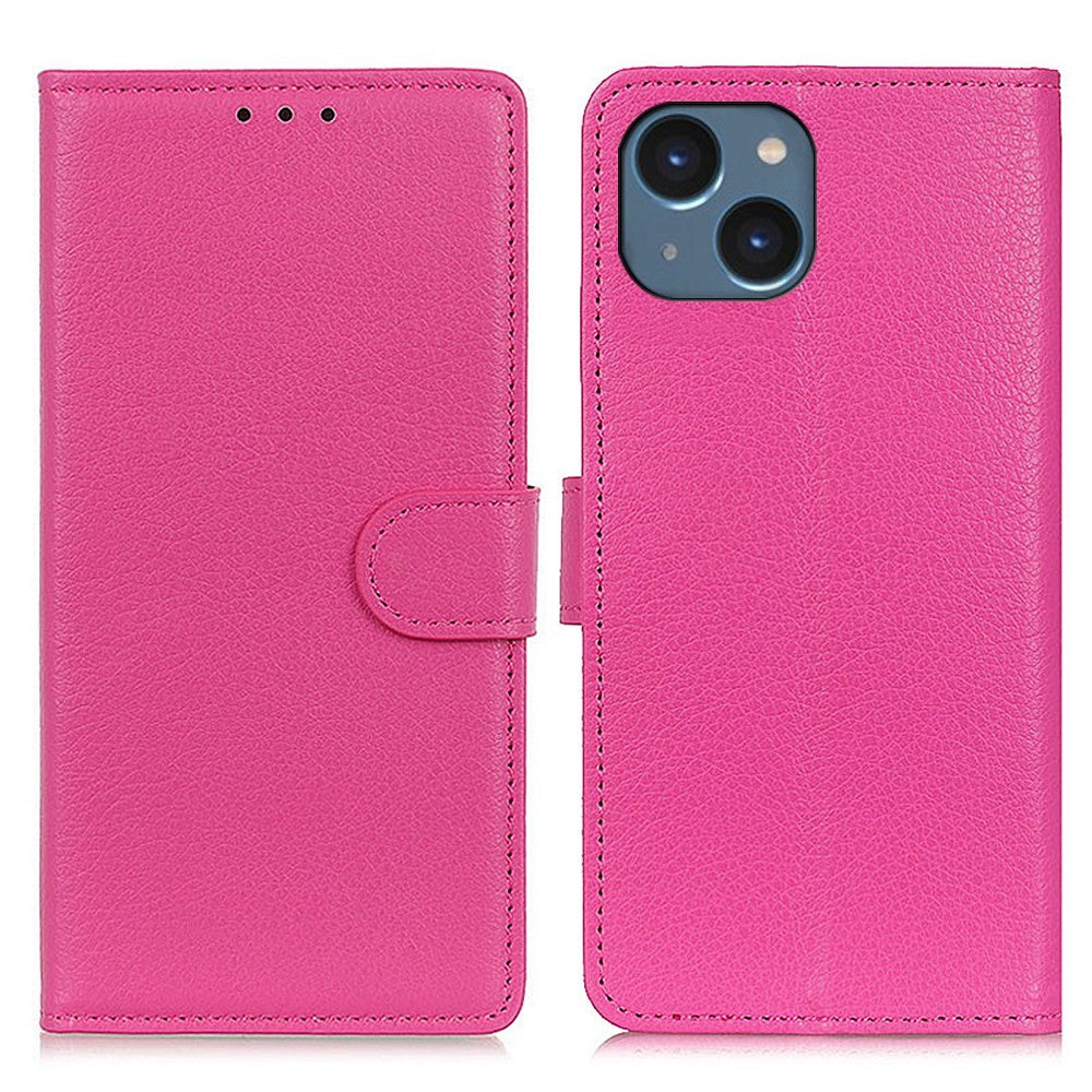 Til iPhone 14 Plus 6,7 tommer Litchi-tekstur Anti-fald Beskyttelse PU-læder Cover Stativ Magnetisk Pung Mobiltelefon Etui