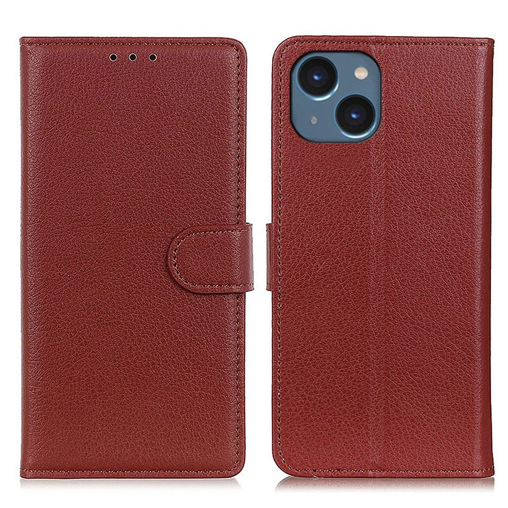 Til iPhone 14 Plus 6,7 tommer Litchi-tekstur Anti-fald Beskyttelse PU-læder Cover Stativ Magnetisk Pung Mobiltelefon Etui