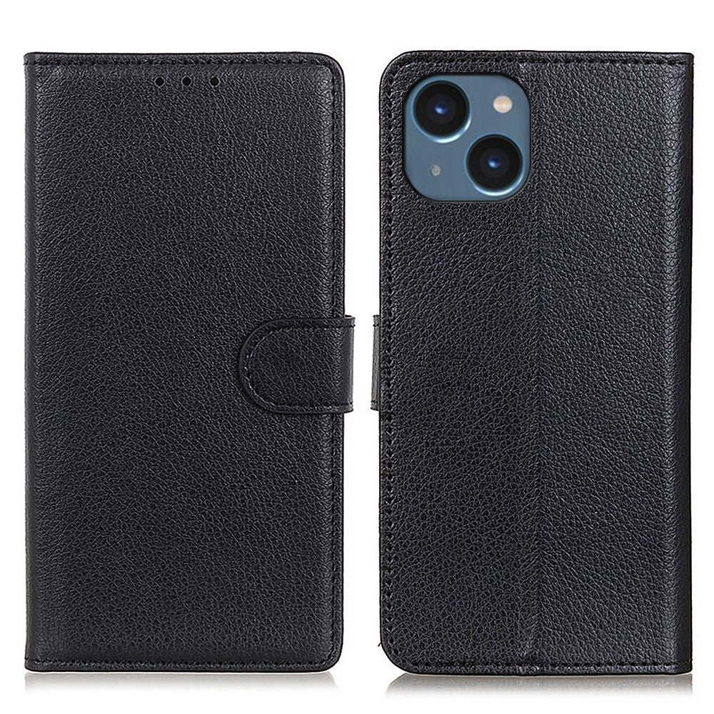 Til iPhone 14 Plus 6,7 tommer Litchi-tekstur Anti-fald Beskyttelse PU-læder Cover Stativ Magnetisk Pung Mobiltelefon Etui