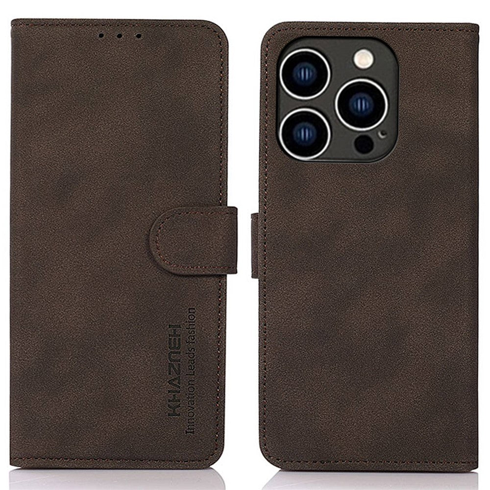 KHAZNEH For iPhone 14 Pro 6.1 inch Flip Stand Phone Cover Wallet Shockproof Case Textured PU Leather Magnetic Clasp Protective Cover