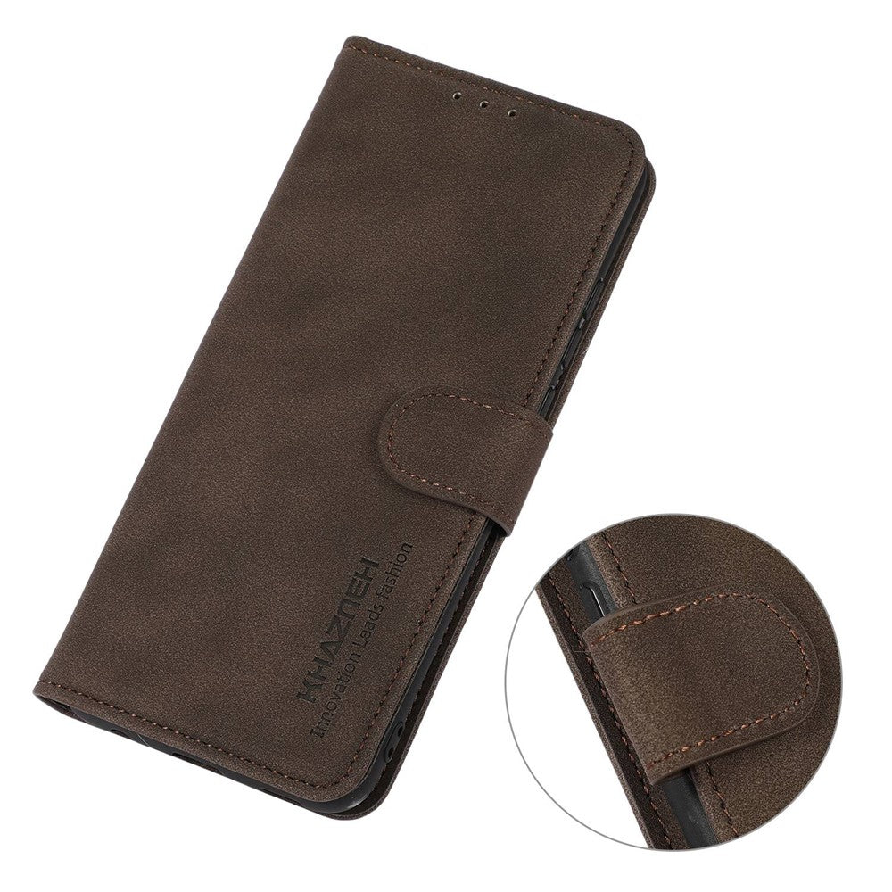 KHAZNEH For iPhone 14 Pro 6.1 inch Flip Stand Phone Cover Wallet Shockproof Case Textured PU Leather Magnetic Clasp Protective Cover