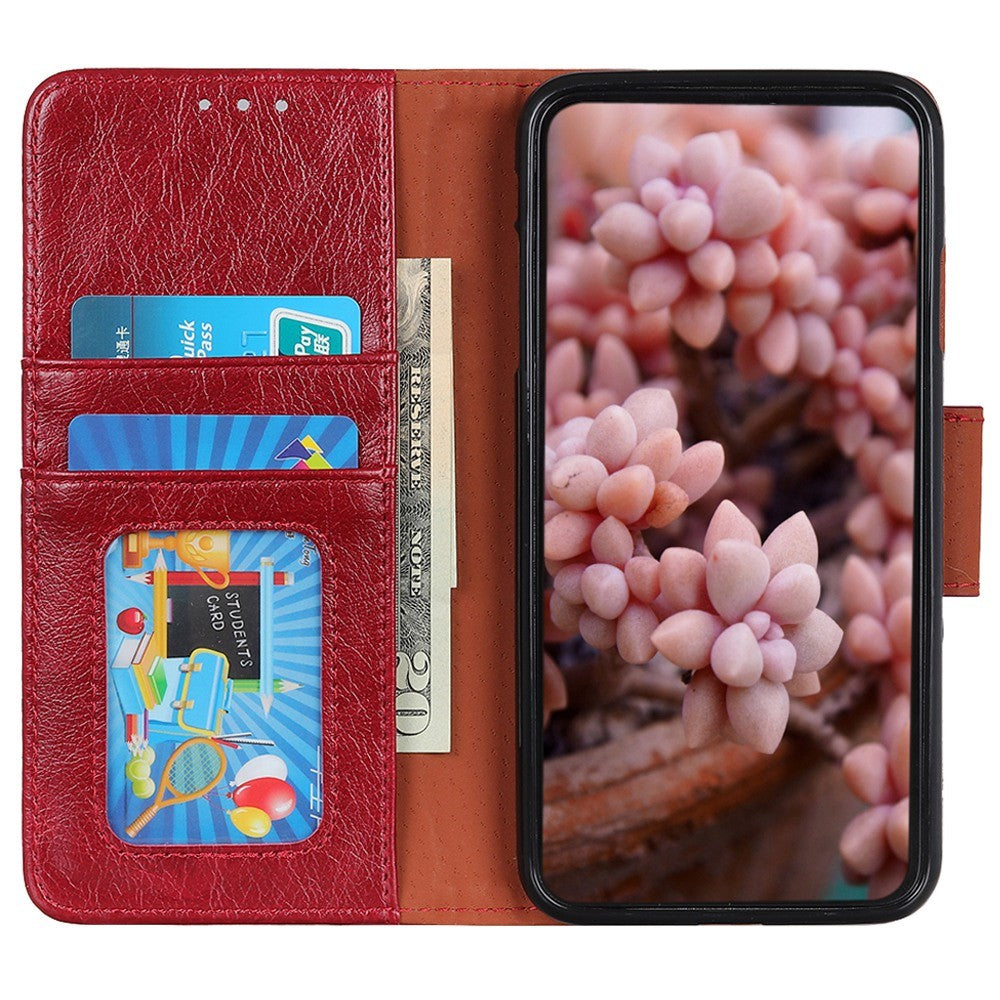 For iPhone 14 Pro 6.1 inch Split Leather Nappa Texture Phone Case with Magnetic Closure Stand Wallet Shockproof Phone Cover